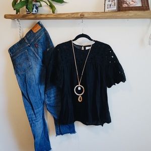 Anthropologie Black eyelet detailed blouse